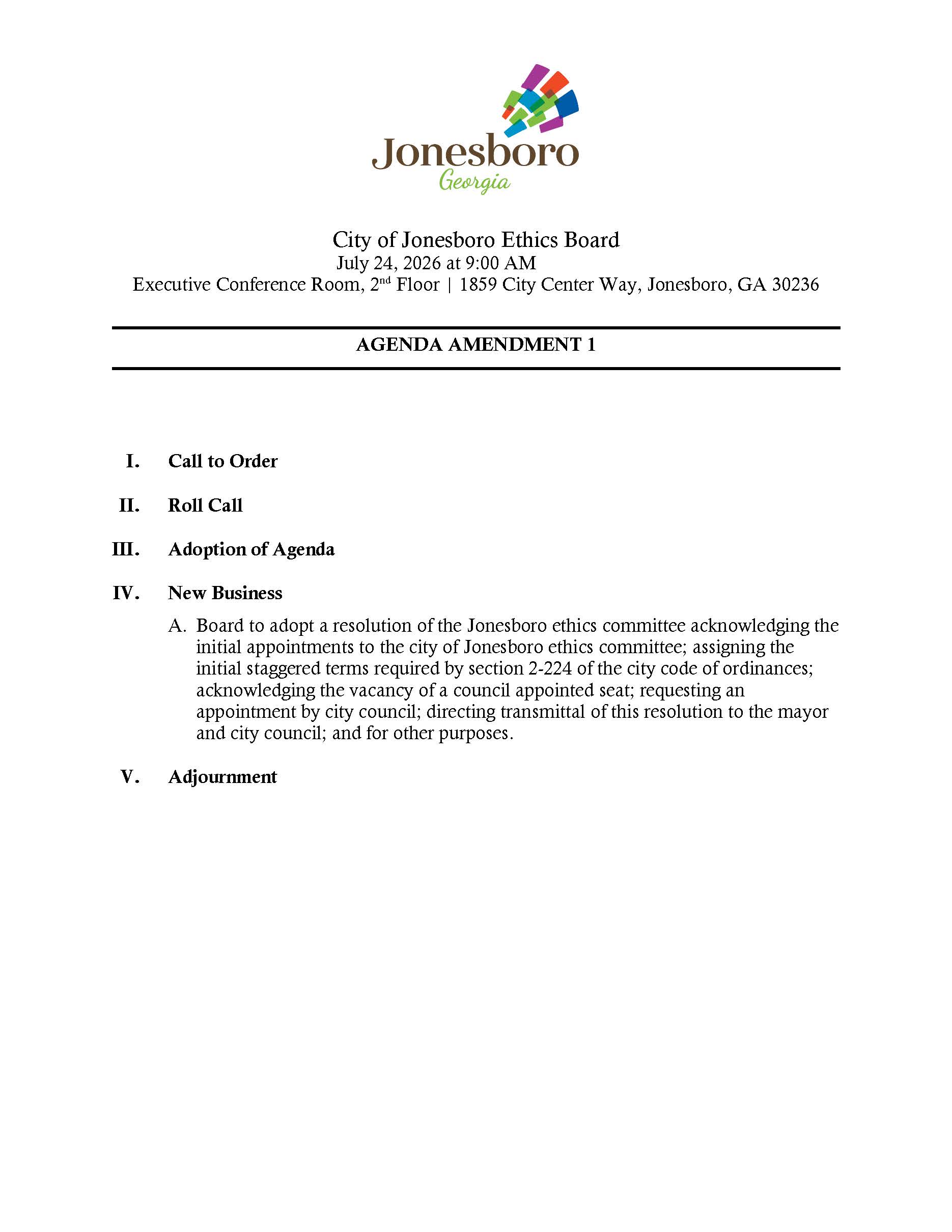 City of Jonesboro Ethics Board Agenda 